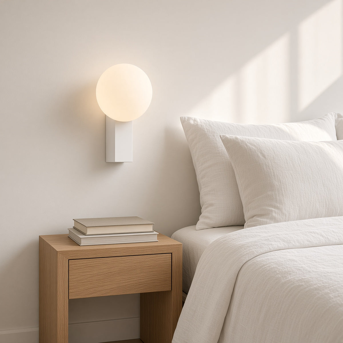 Aldwych Opal Globe Wall Light – beside a bed