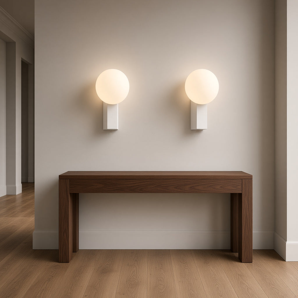 Aldwych Opal Globe Wall Light – two in a hallway