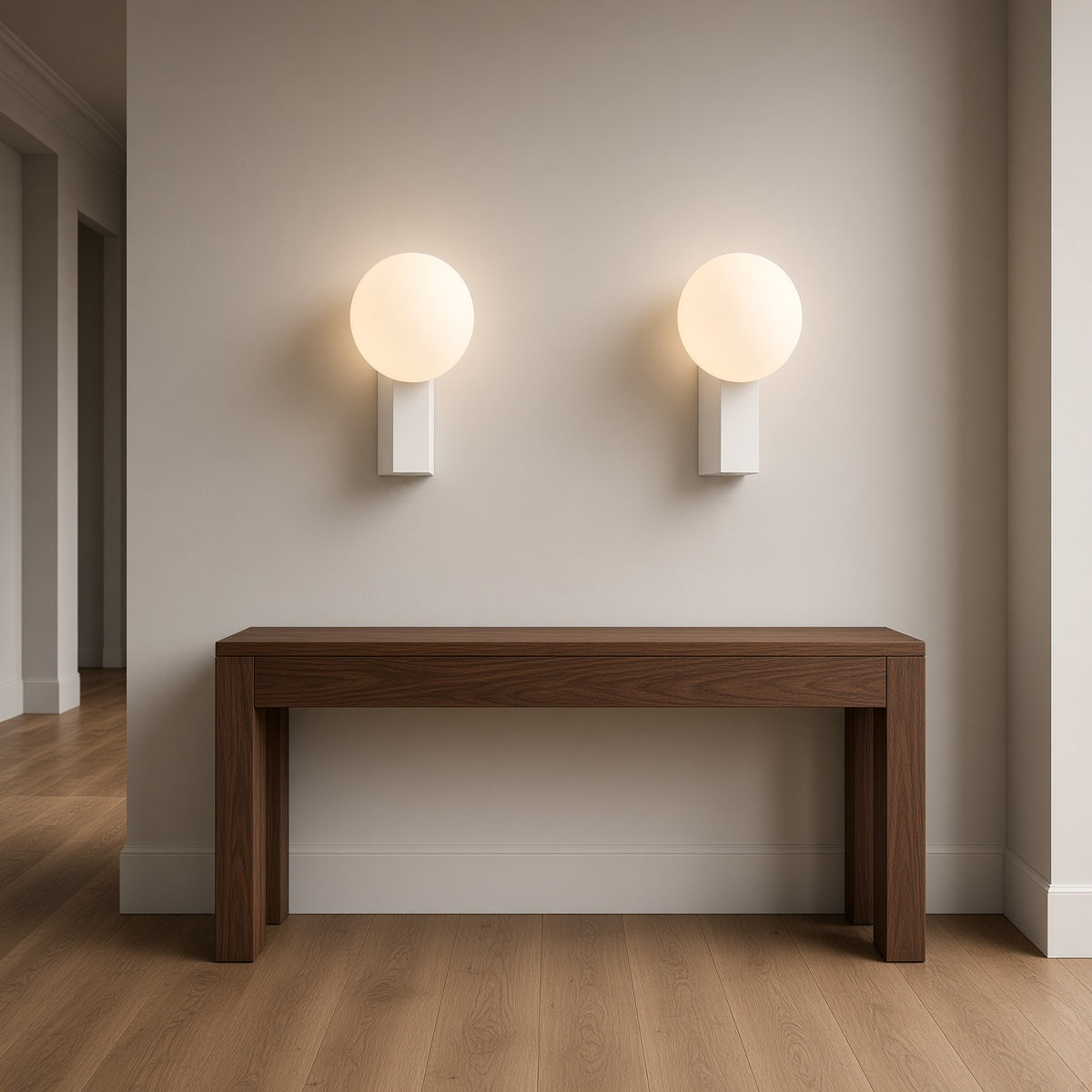 Aldwych Opal Globe Wall Light – two in a hallway