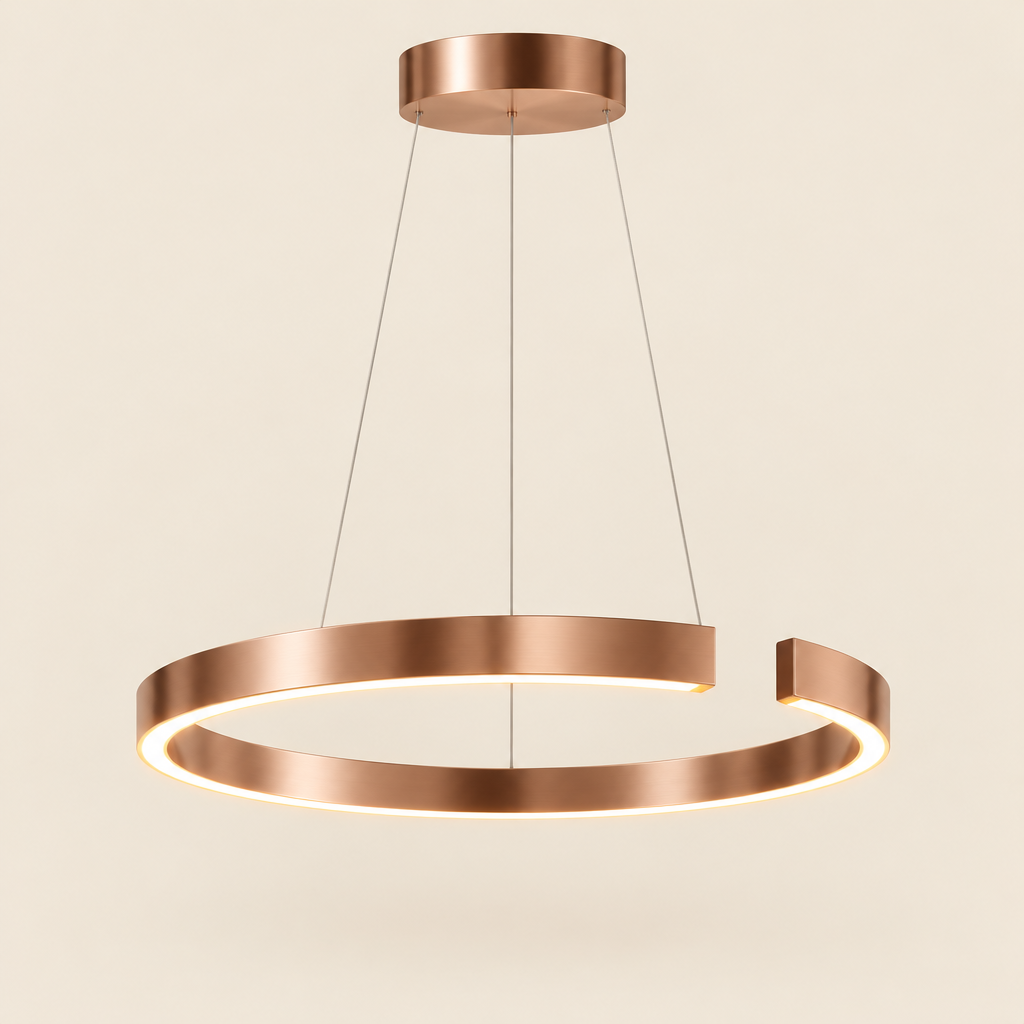 Arden Open Ring Pendant Light – switched on, studio view