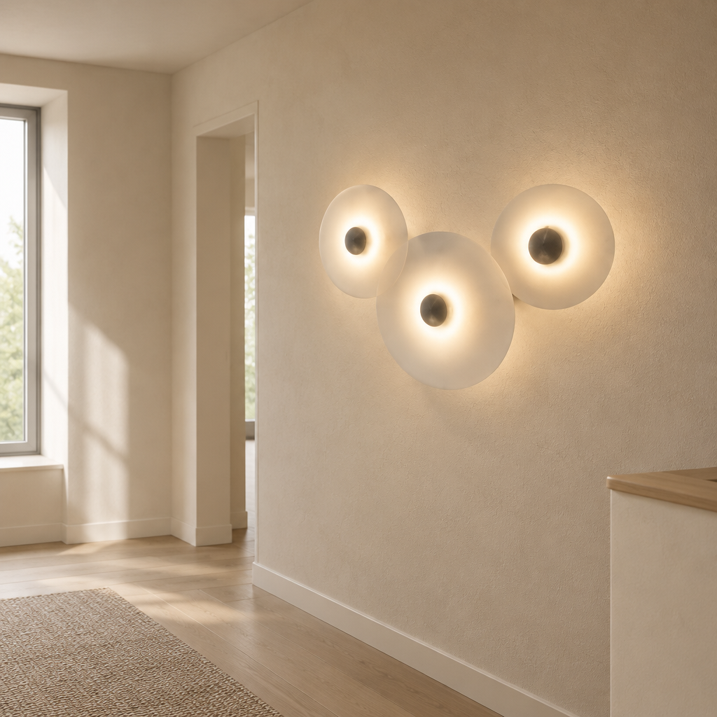 Ashby Halo Disc Wall Light – in a hallway