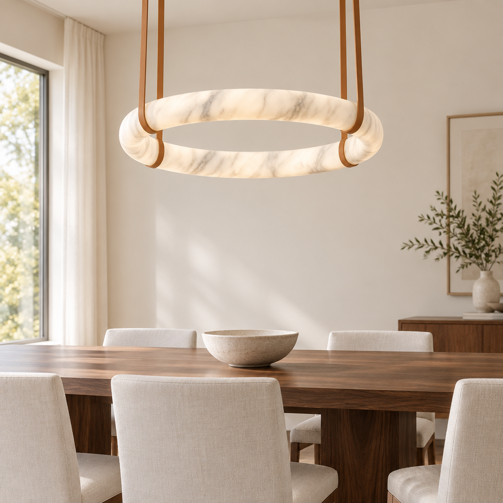 Aston Marble-Effect Pendant Light – above a dining table