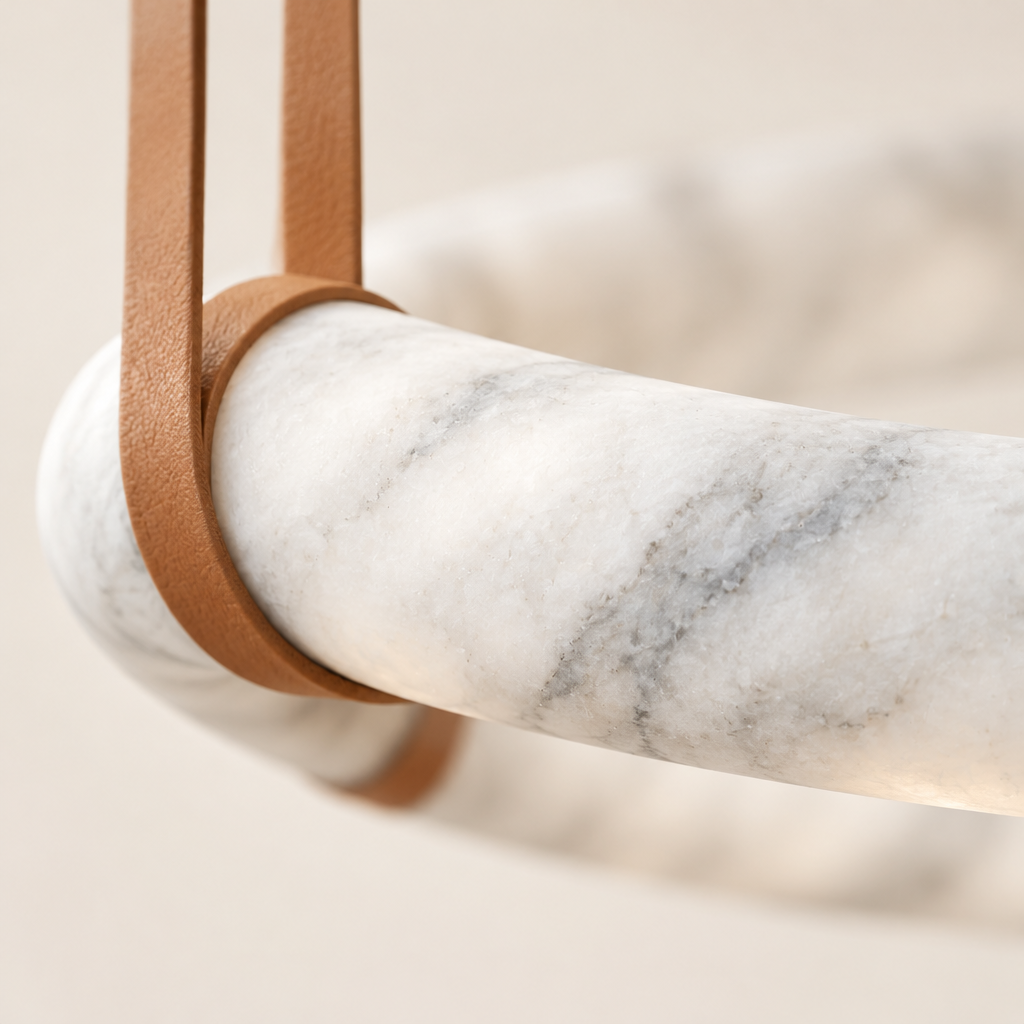 Aston Marble-Effect Pendant Light – close-up of the marble-look ring and strap