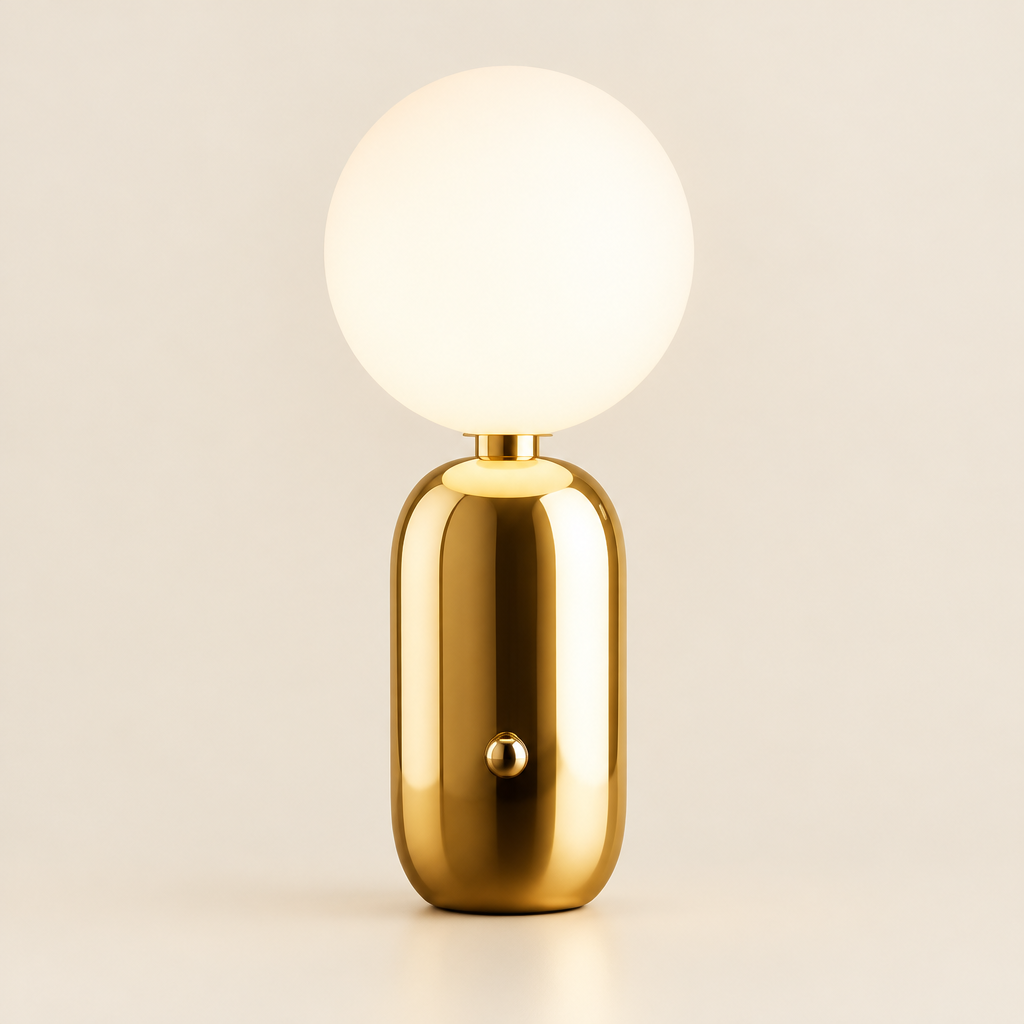 Aysgarth Opal Glass Table Lamp – switched on, studio view