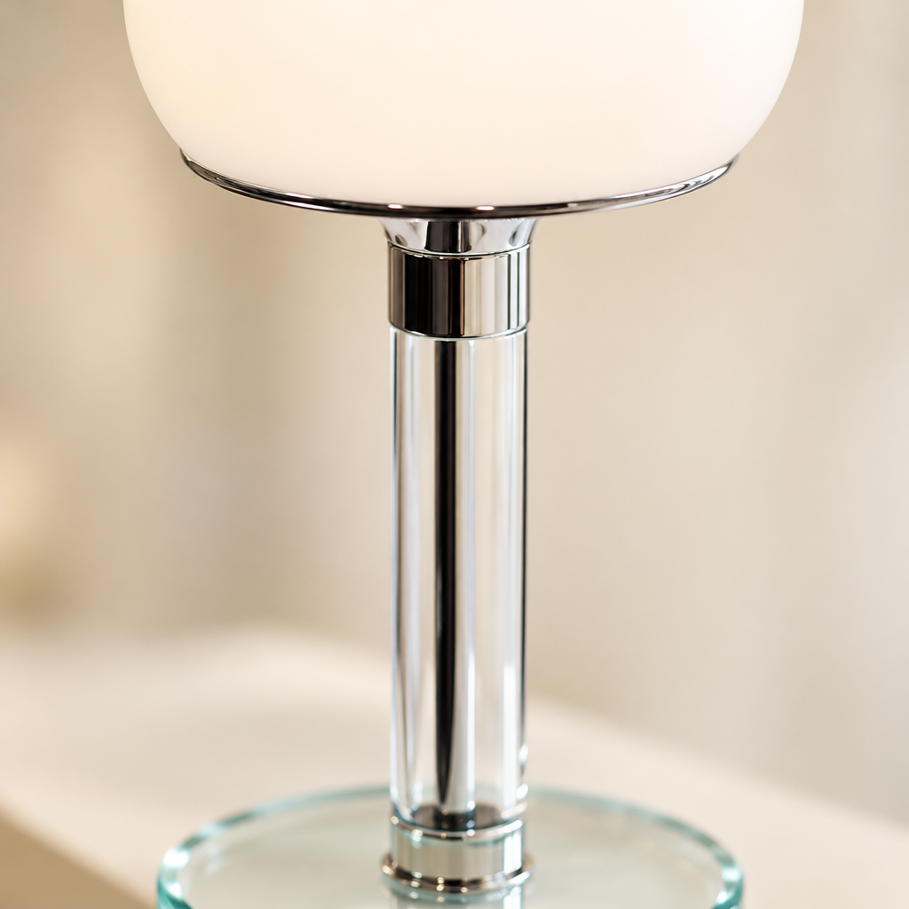Badby Opal Glass Table Lamp – close-up of the glass stem and chrome fitting