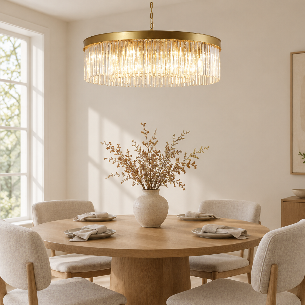 Bampton Crystal Ring Chandelier – above a dining table