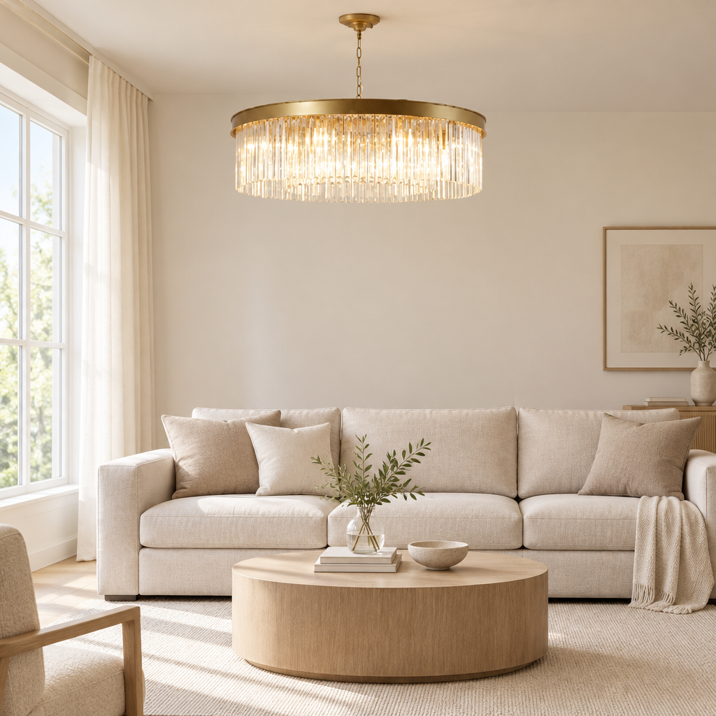 Bampton Crystal Ring Chandelier – in a living room