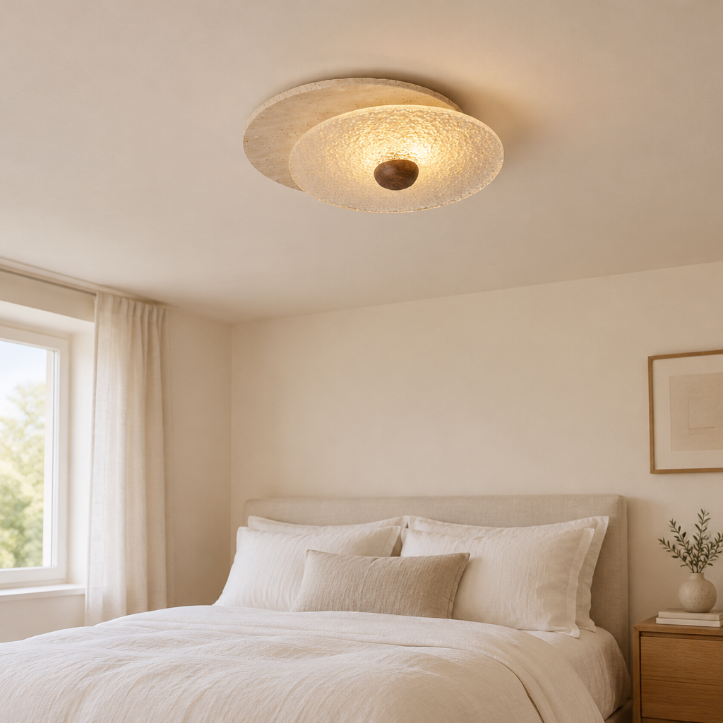 Barnes Travertine Ceiling Light – on a bedroom ceiling