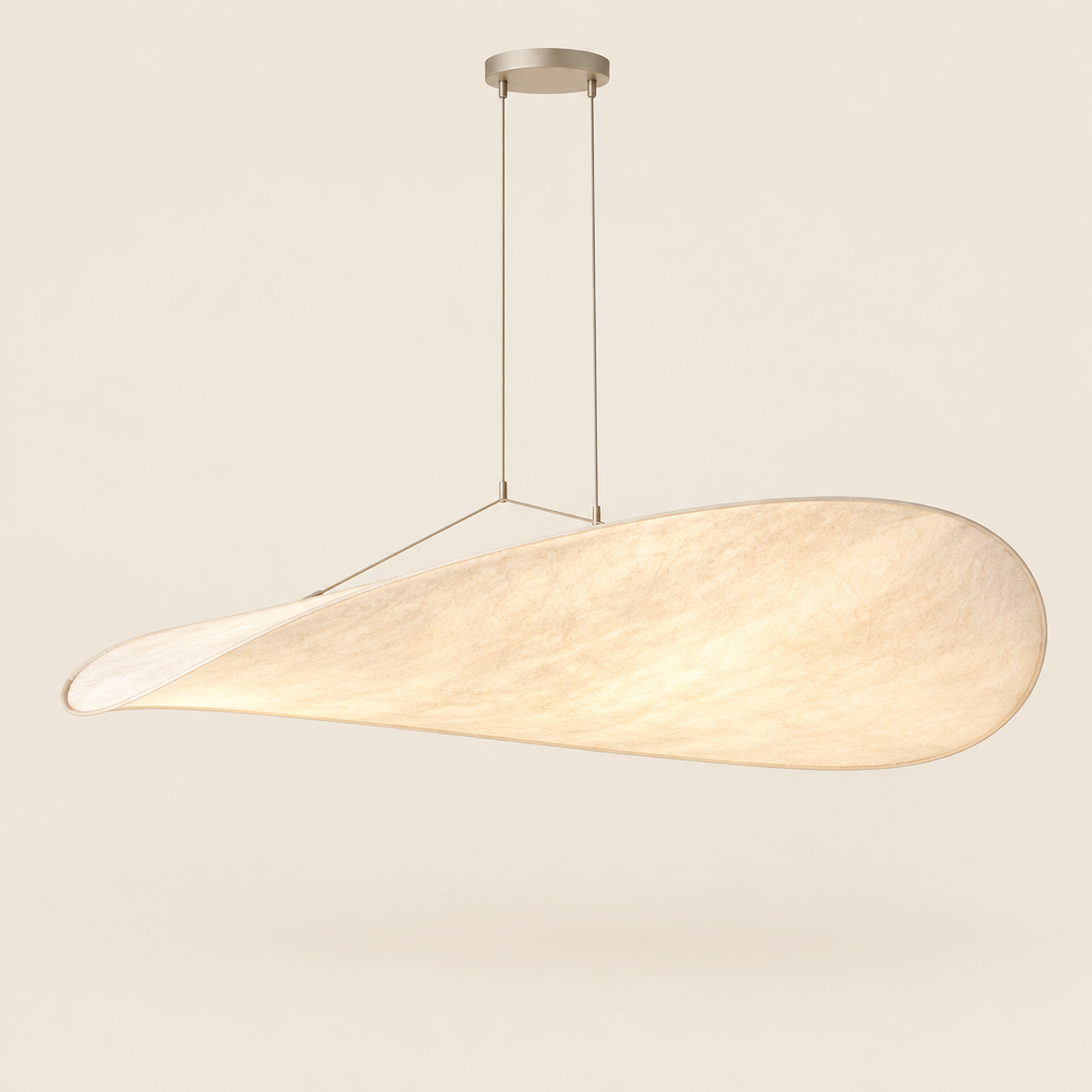 Beckley Silk Leaf Pendant Light – switched on, studio view