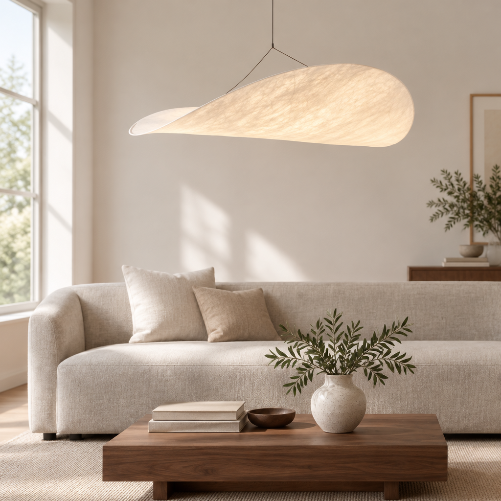 Beckley Silk Leaf Pendant Light – a group above a coffee table