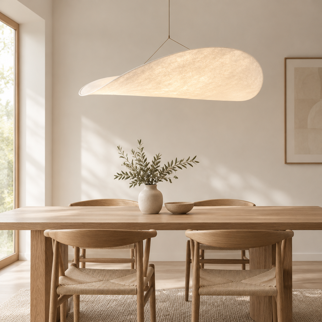 Beckley Silk Leaf Pendant Light – above a dining table