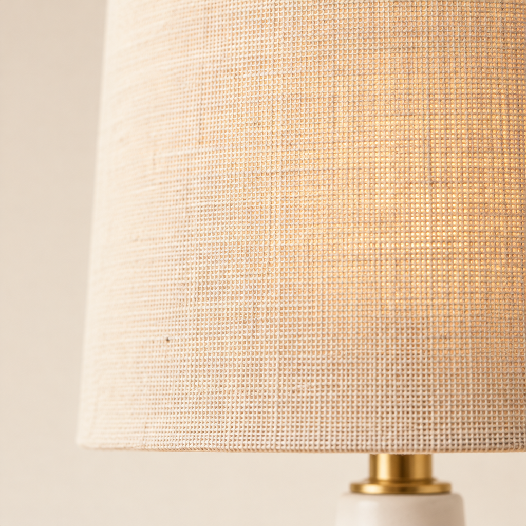 Bembridge Linen-Effect Table Lamp – close-up of the linen-effect fabric shade