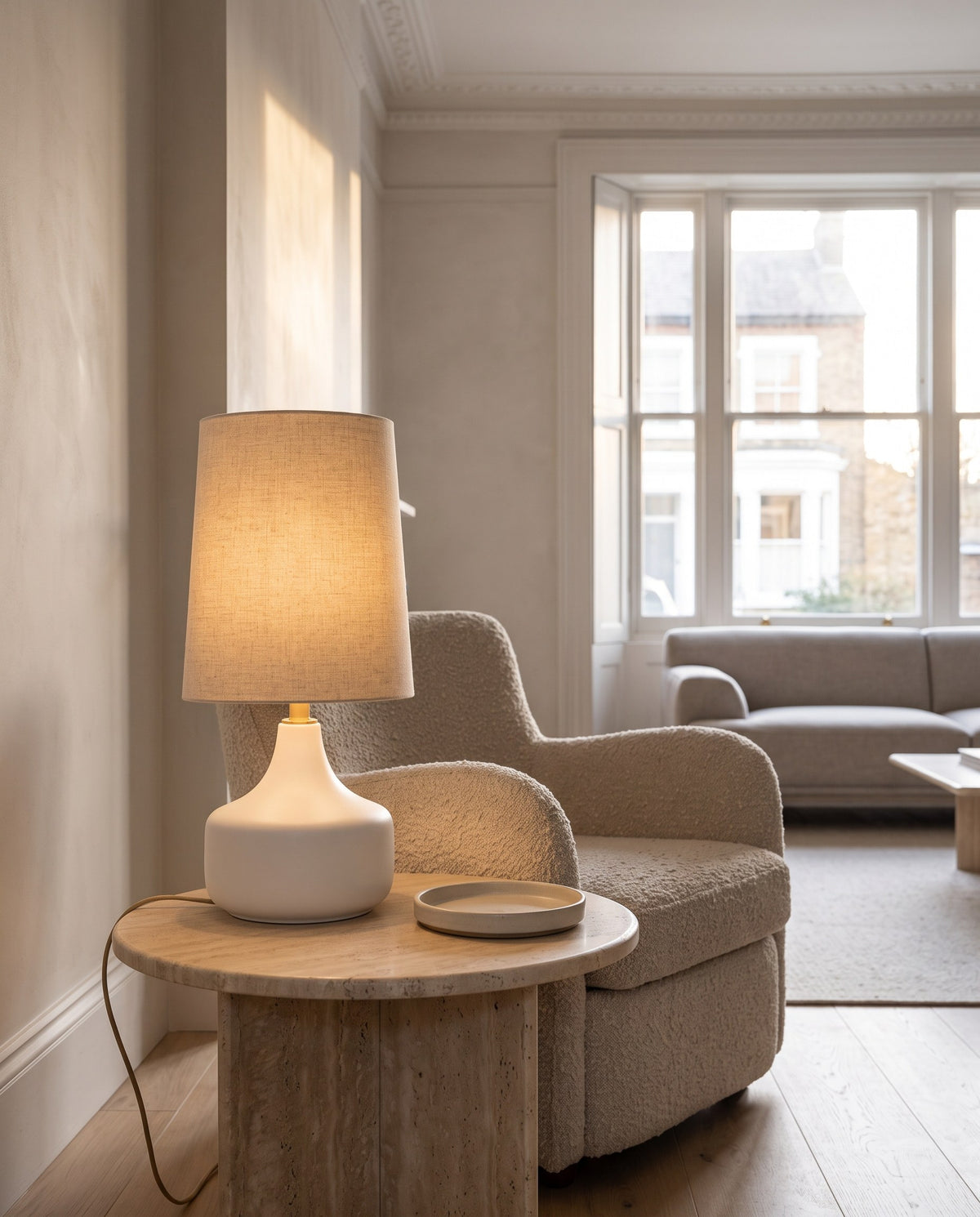 Bembridge Linen-Effect Table Lamp styled in a contemporary interior