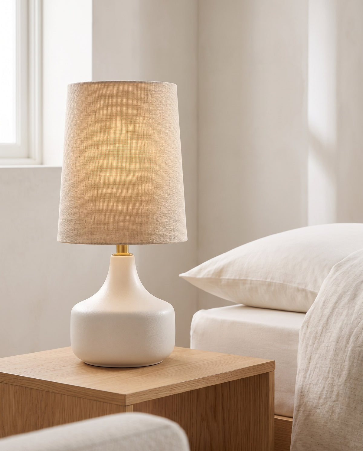 Bembridge Linen-Effect Table Lamp shown to scale with furniture