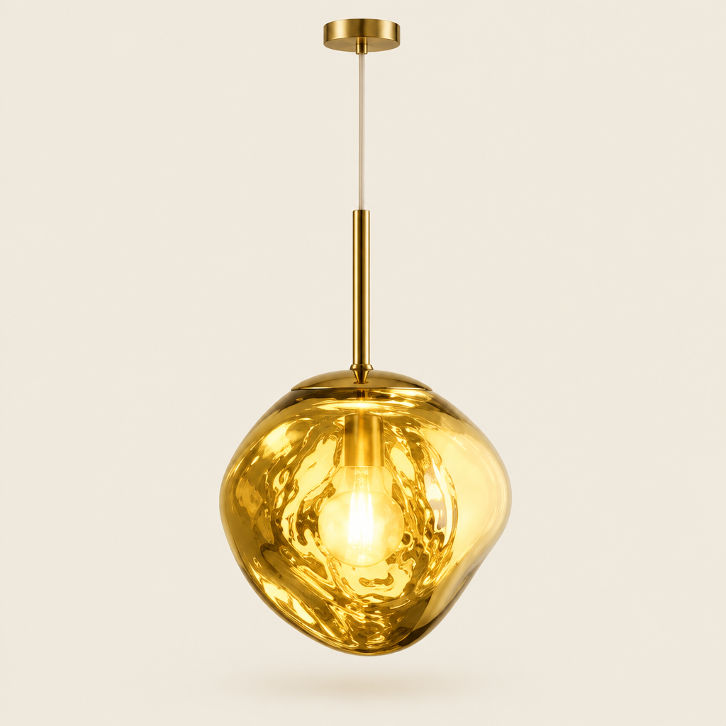 Berwick Molten Glass Pendant Light – studio photo, lit, on a cream background