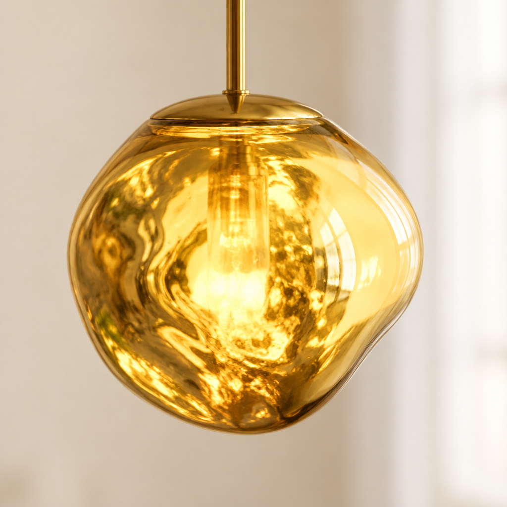 Berwick Molten Glass Pendant Light – close-up of the melted gold glass surface