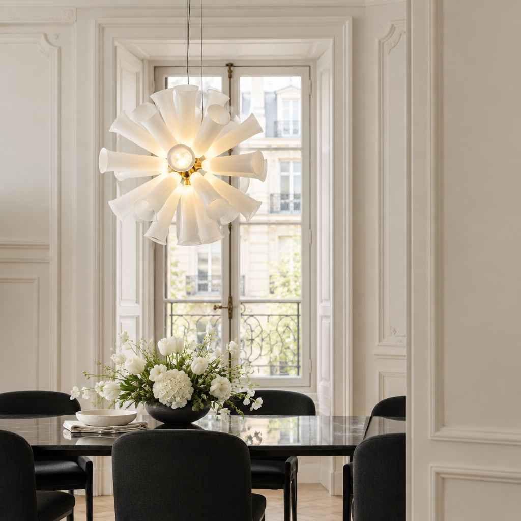 Bisham Glass Petal Sphere Pendant Light – above a dining table
