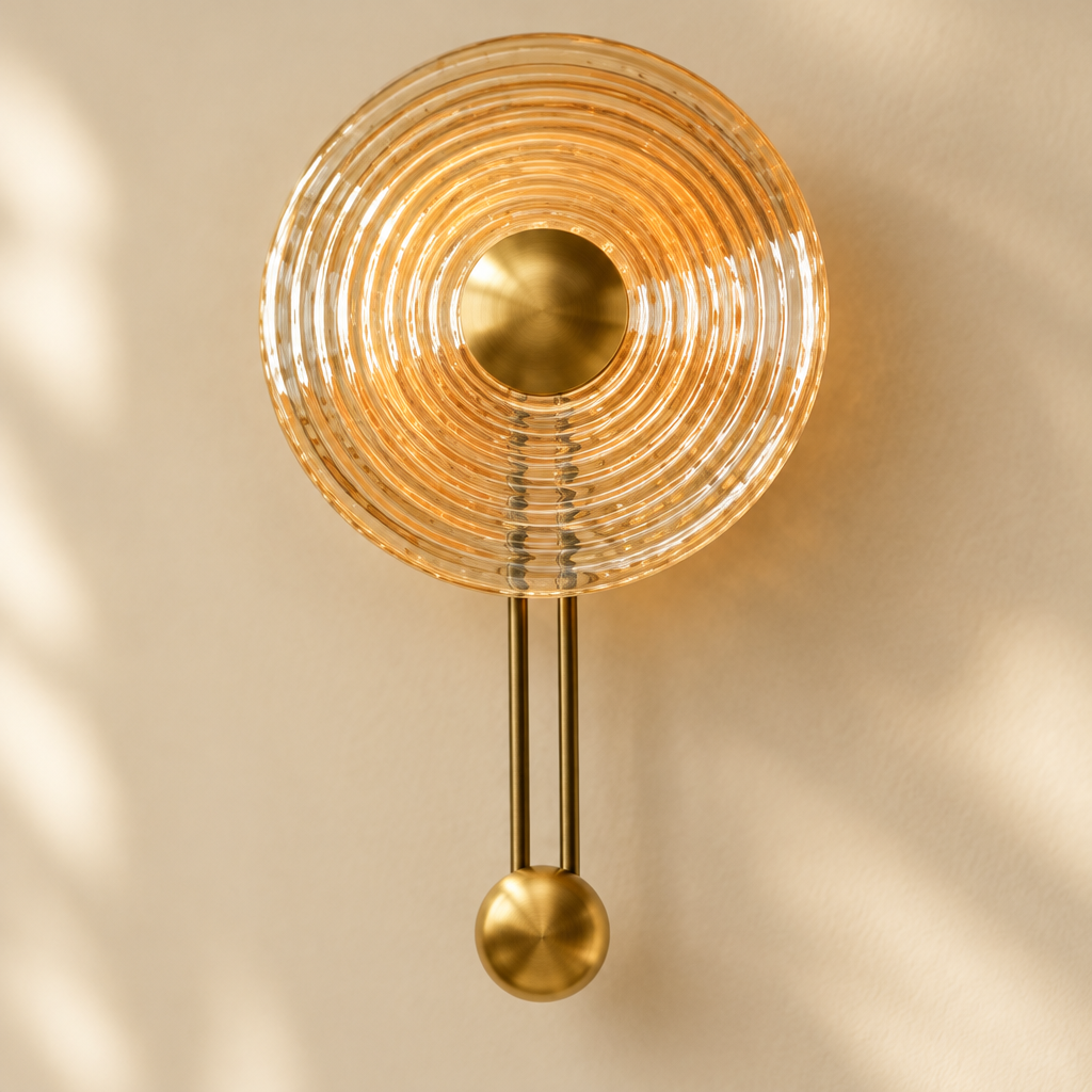 Blakeney Amber Ripple Wall Light – close-up of the amber ripples