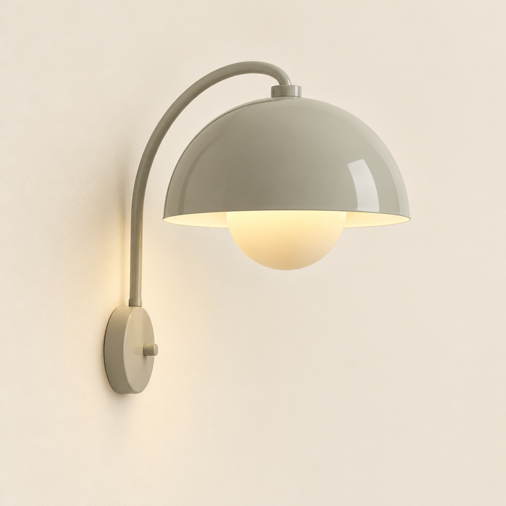 Bolton Double-Dome Wall Light – studio photo, lit, on a cream background