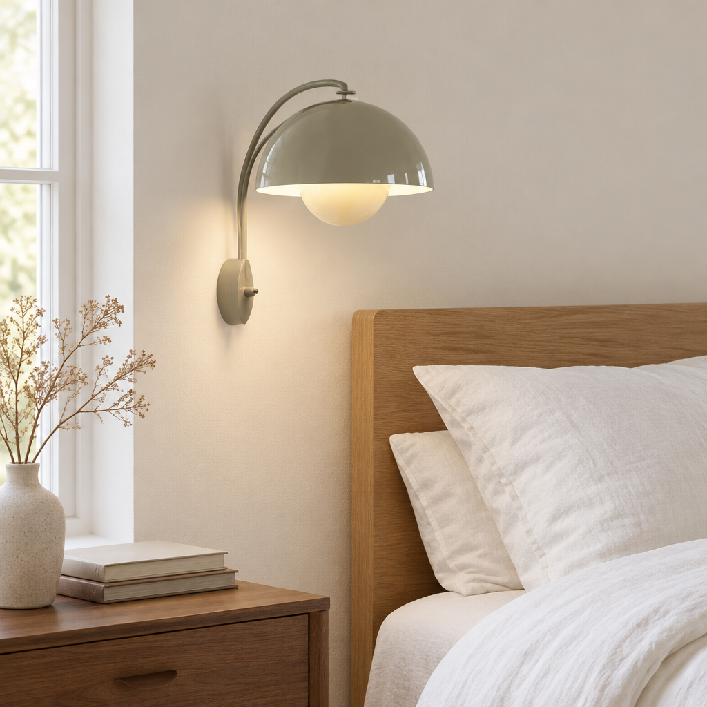 Bolton Double-Dome Wall Light – mounted beside a bed in a calm bedroom