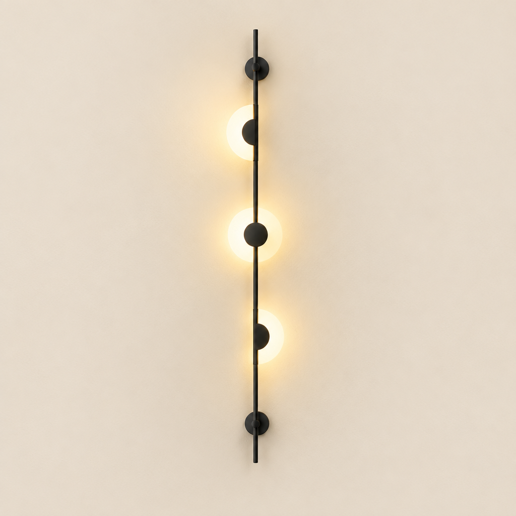Boscastle Tall Linear Wall Light – switched on, studio view