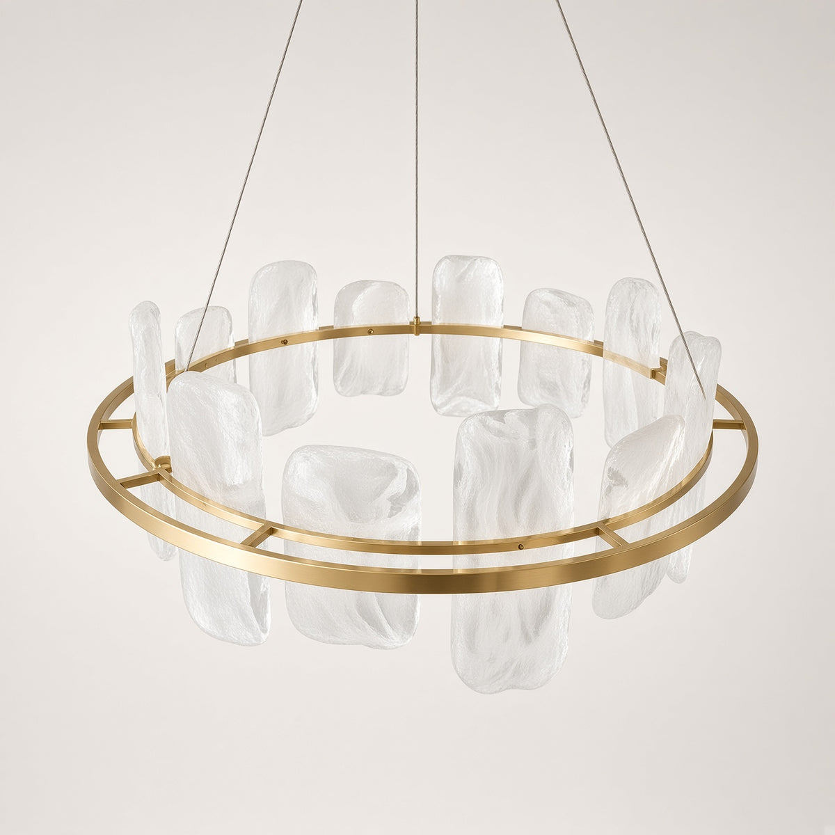 Brampton Cloud Glass Chandelier switched off on a plain background