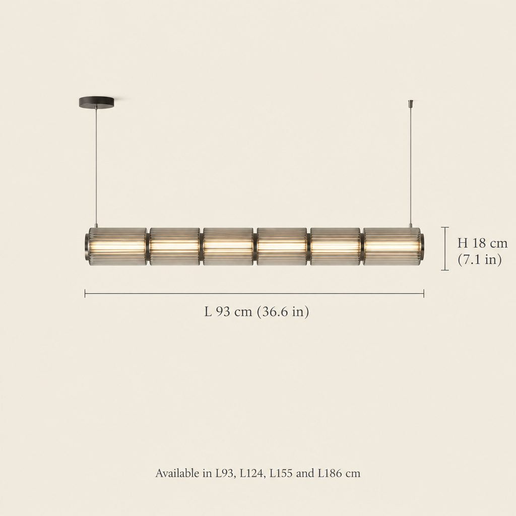 Brixham Ribbed Glass Linear Pendant Light dimensions