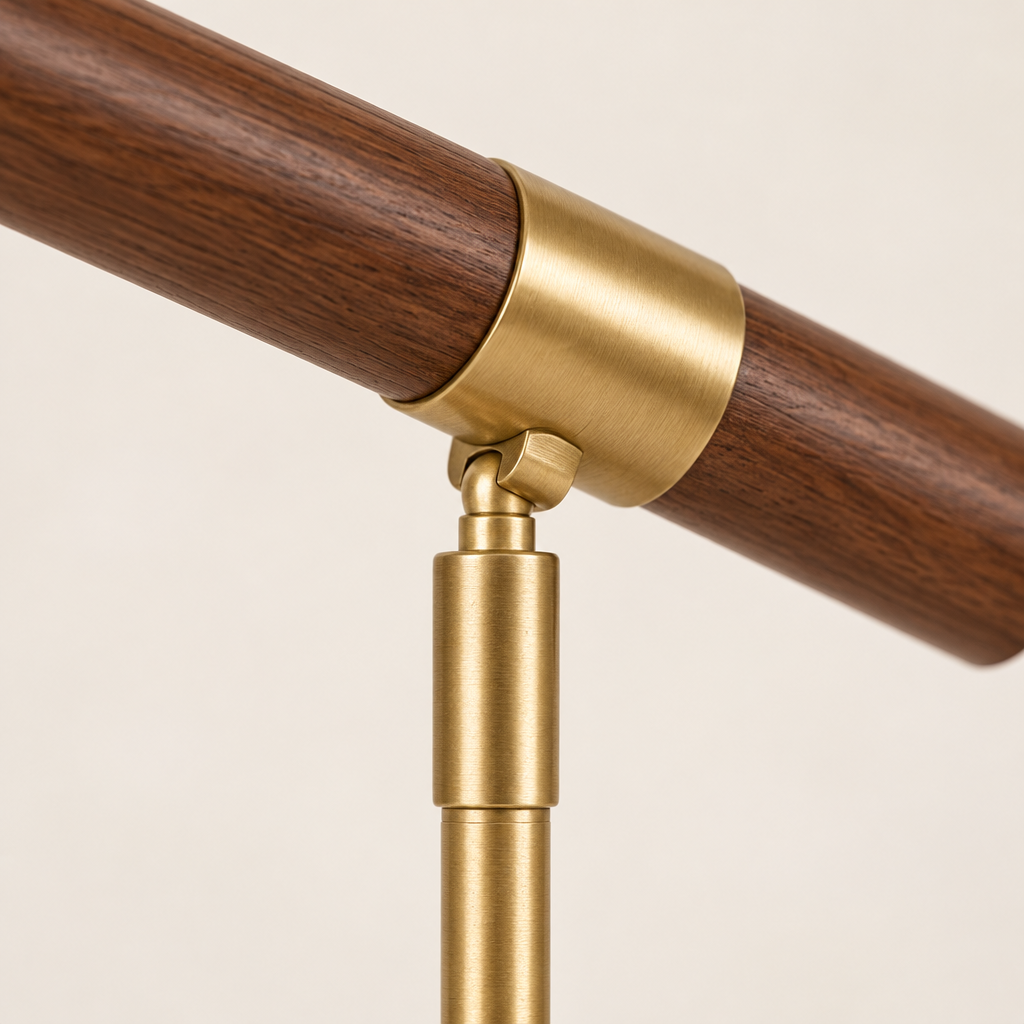 Burley Walnut-Effect Desk Lamp – close-up of the walnut-effect bar and gold joint