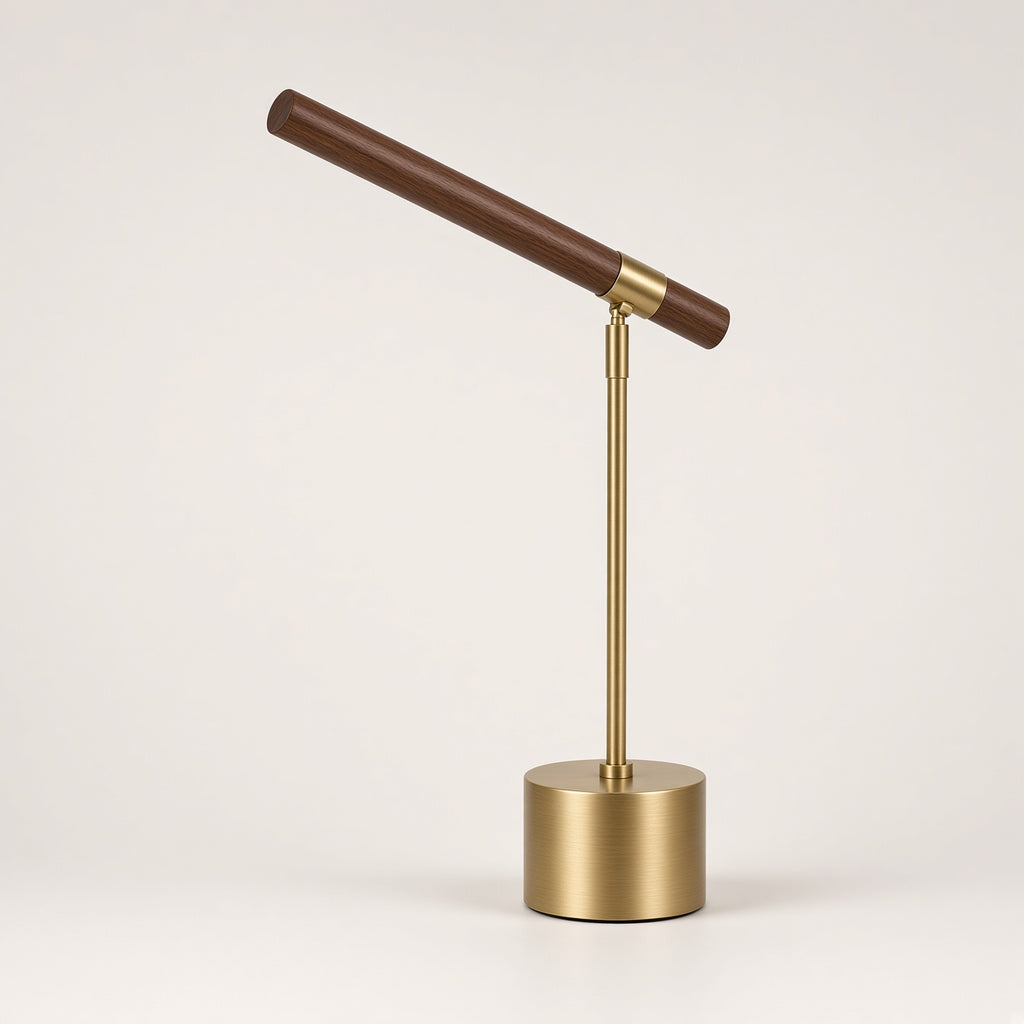 Burley Walnut-Effect Desk Lamp switched off on a plain background