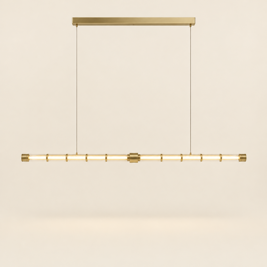 Cawston Linear Pendant Light – studio photo, lit, on a cream background