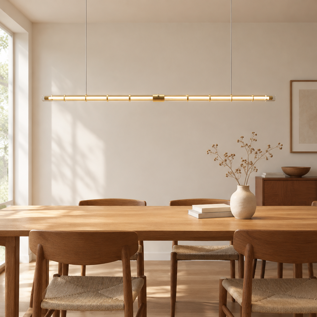 Cawston Linear Pendant Light – over an oak dining table