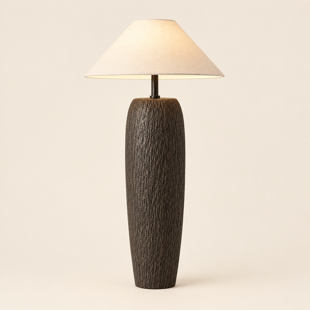 Chalfont Ceramic Floor Lamp – switched on, studio view