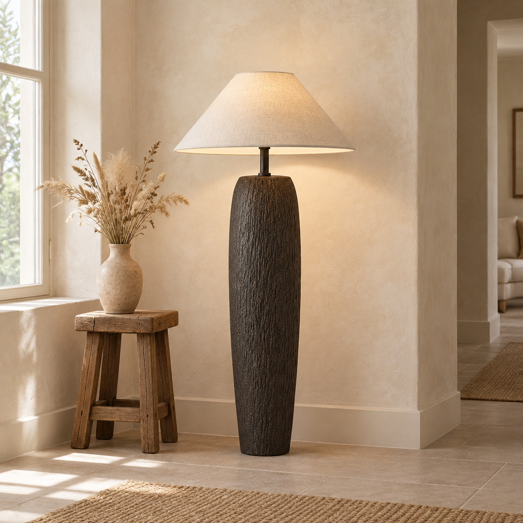 Chalfont Ceramic Floor Lamp – in a plaster hallway