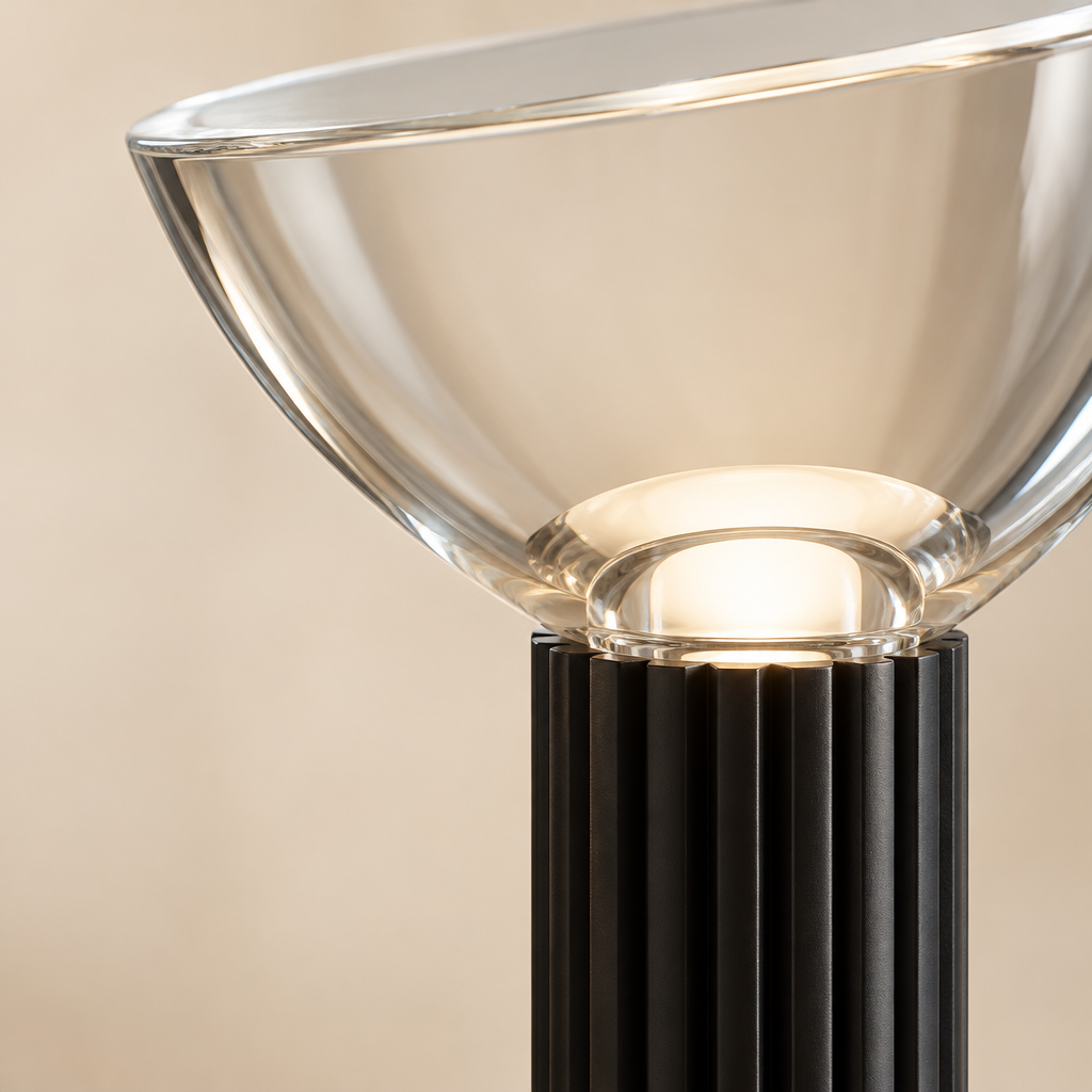 Chew Glass Bowl Table Lamp – close-up of the glass bowl and ribbed column