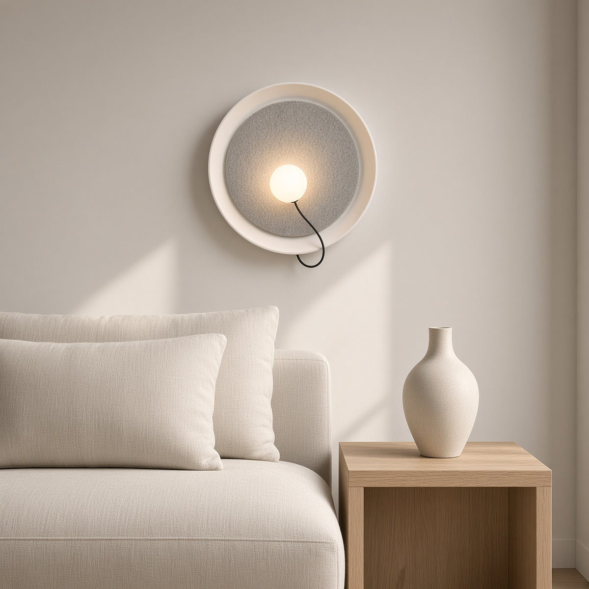 Chiltern Disc Wall Light – above a sofa in a living room