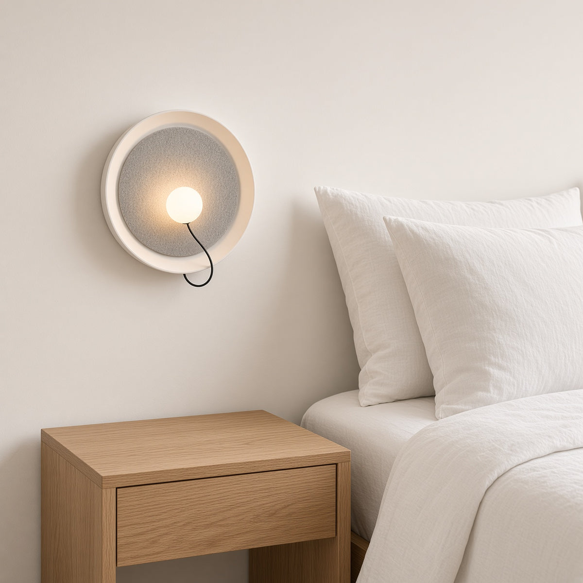Chiltern Disc Wall Light – beside a bed