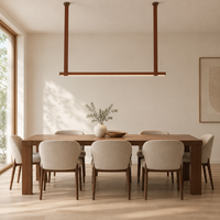 Combe Leather Strap Linear Pendant Light – above a long dining table