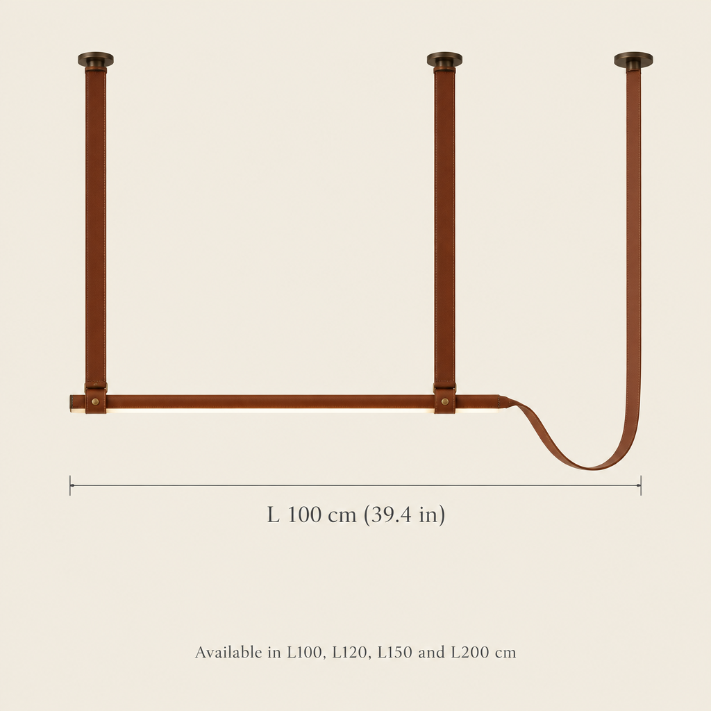 Combe Leather Strap Linear Pendant Light dimensions