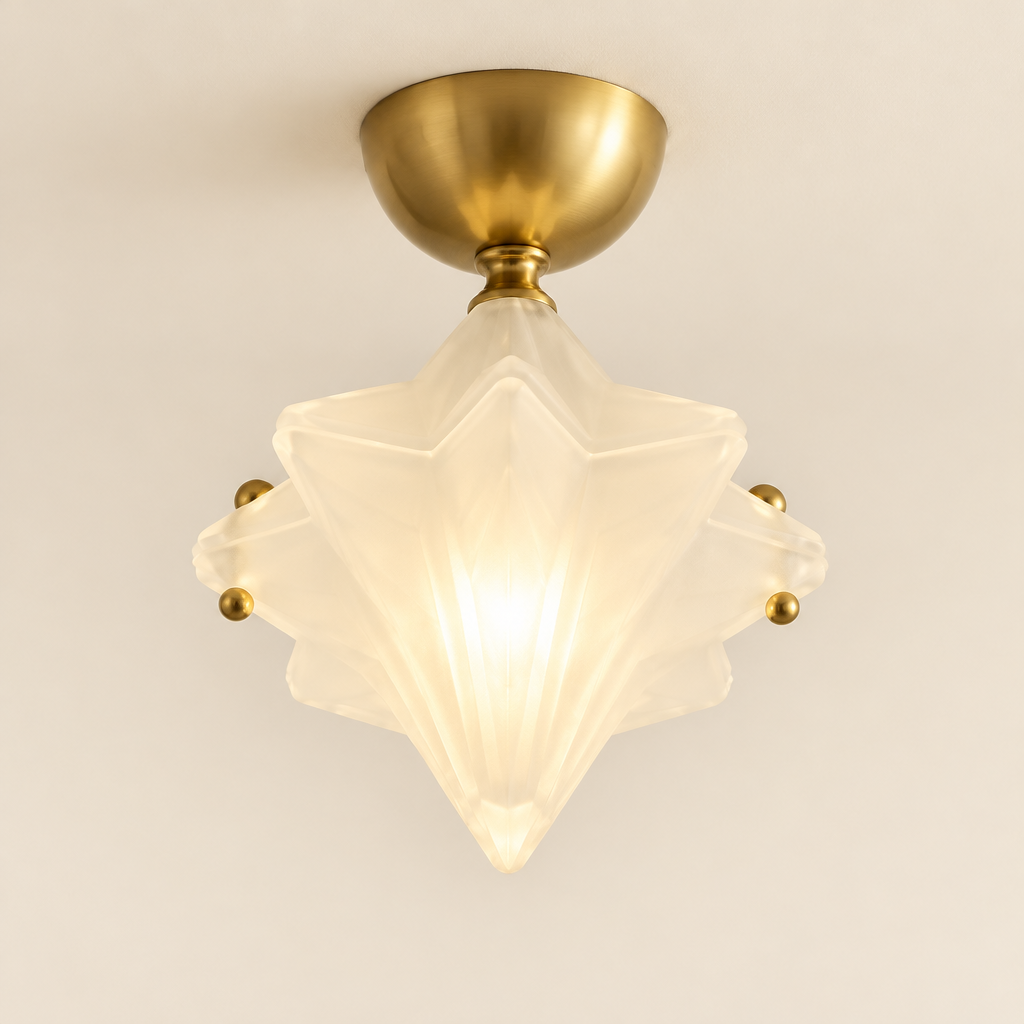 Compton Frosted Star Ceiling Light – switched on, studio view