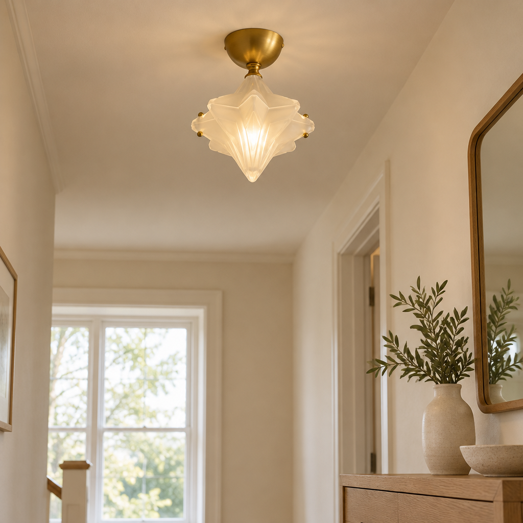 Compton Frosted Star Ceiling Light – in a hallway