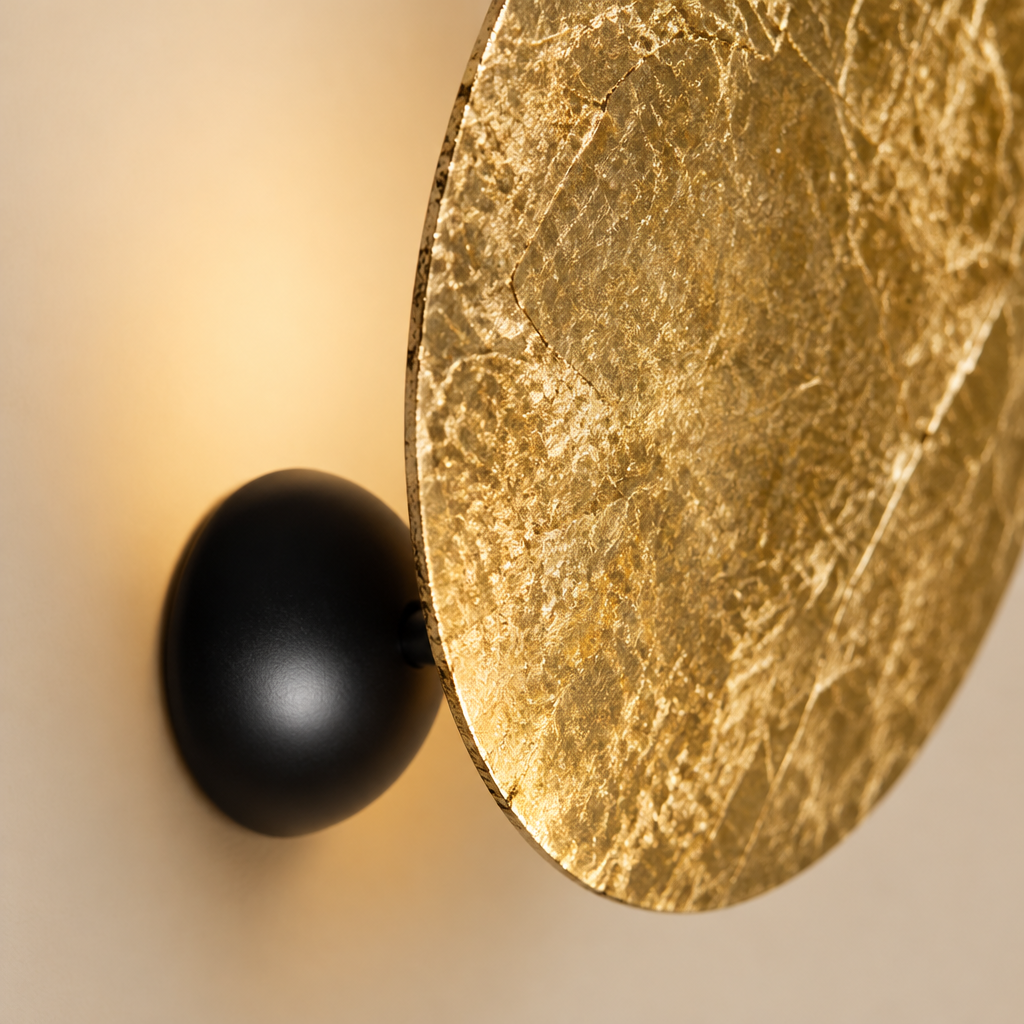 Coombe Gold Disc Wall Light – close-up of the textured gold disc