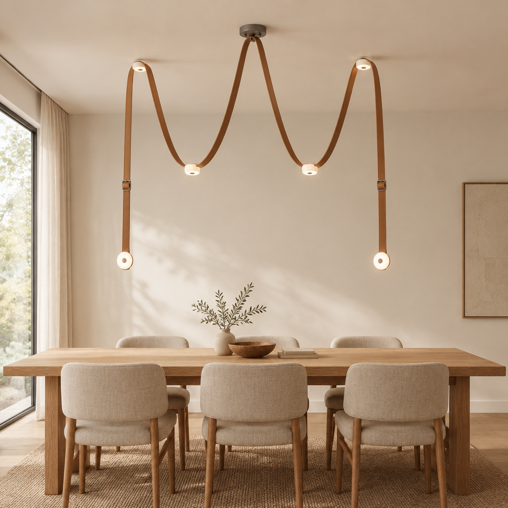 Darley Leather Pendant Light – above a dining table