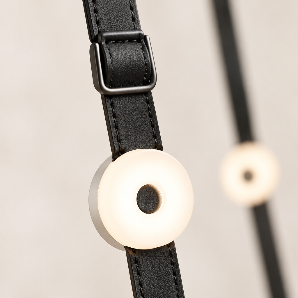 Darley Leather Pendant Light – close-up of the leather strap and LED head