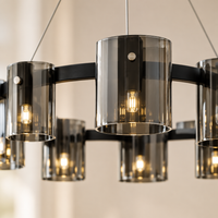 Derwent Smoked Glass Ring Chandelier – close-up of a tinted glass cylinder