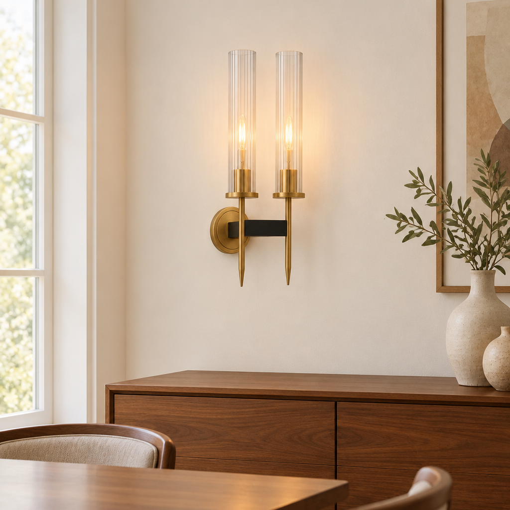 Edale Reeded Glass Wall Light – above a dining-room sideboard