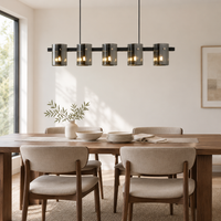 Esher Smoked Glass Linear Pendant Light – above a dining table
