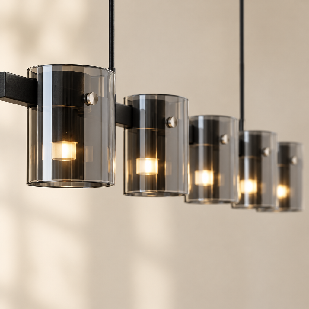 Esher Smoked Glass Linear Pendant Light – close-up of a tinted glass cylinder