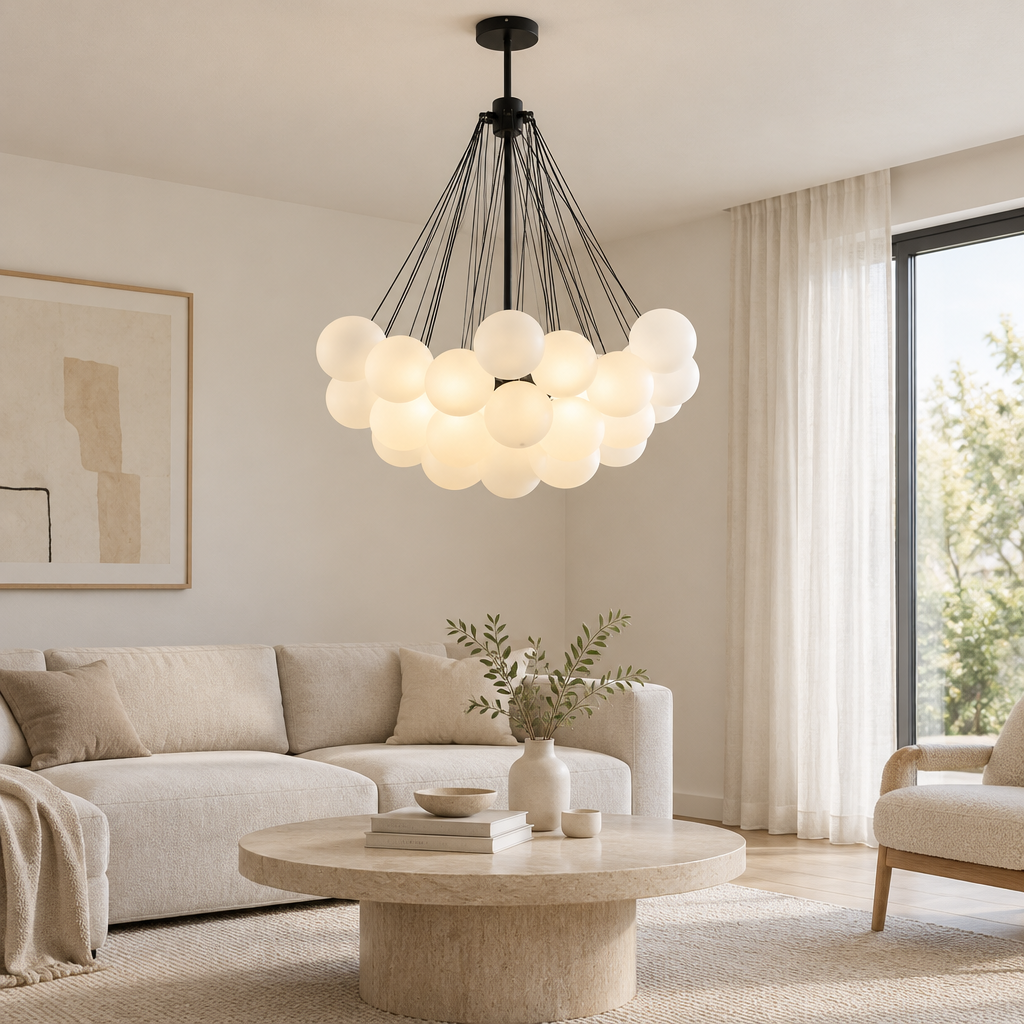 Exe Opal Bubble Chandelier – in a living room