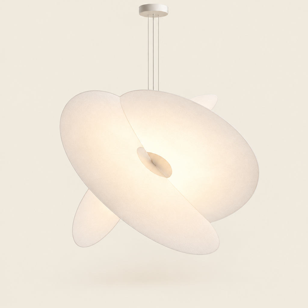 Exmoor Silk Pendant Light – switched on, studio view