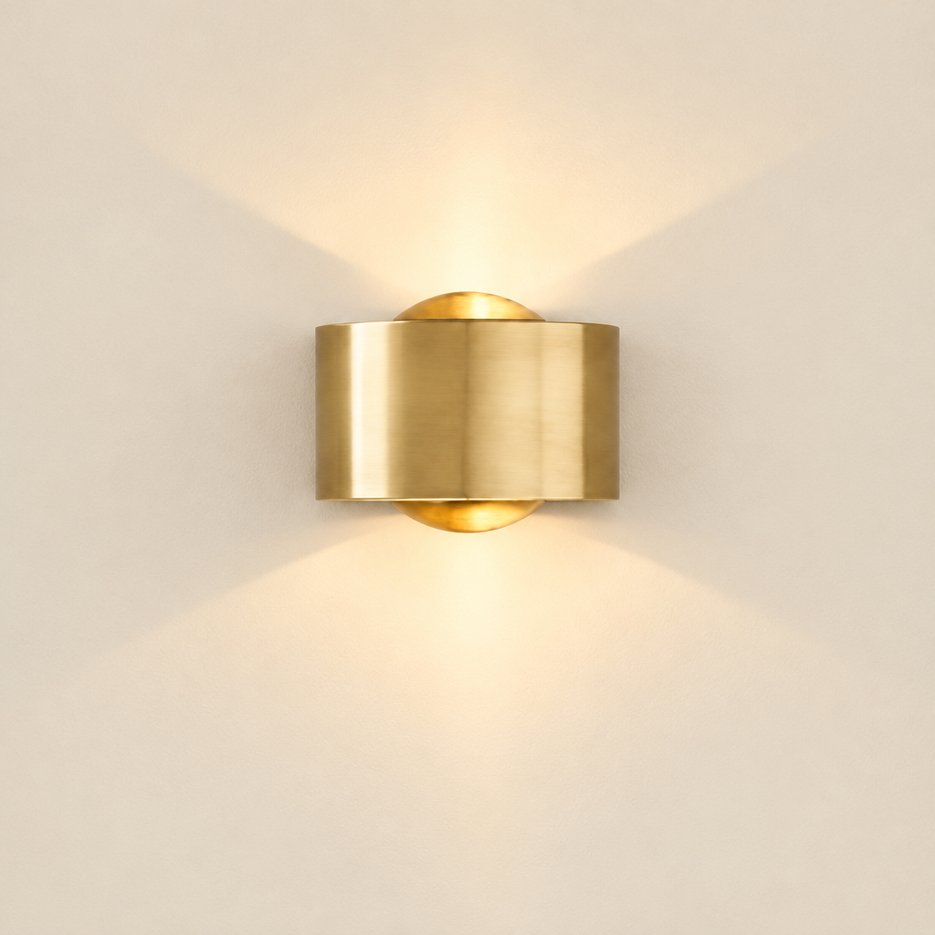 Exton Up-Down Wall Light – studio photo, lit, on a cream background